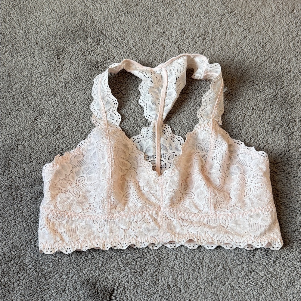 Felina Pink Floral Lace Racerback Bralette Wireless Bra SIZE S